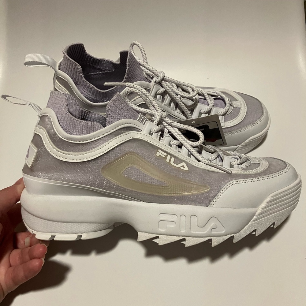 Fila disruptor UO urban outfitters exclusive sock mesh sneakers purple pastel 10